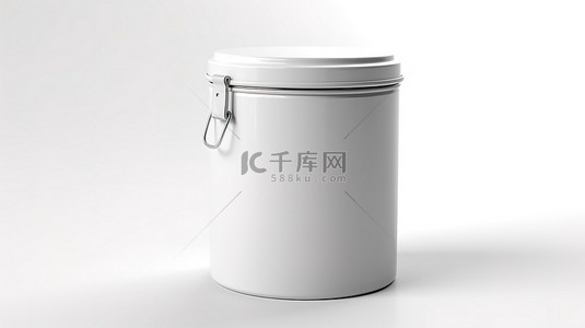 白色背景上的空白白色塑料罐，具有用于 3D 渲染中定制设计的空间