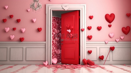情人节 3D 渲染背景的心形开门器