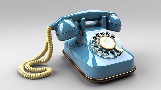 拨号的电话背景图片_干净的白色背景 3d 渲染下的老式蓝色拨号电话