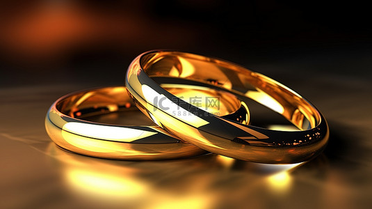 象征团结的金色结婚戒指的 3D 渲染