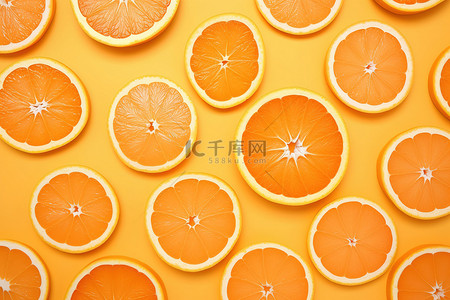 橙子橙色背景图片_橙色背景上切碎形式的橙子片