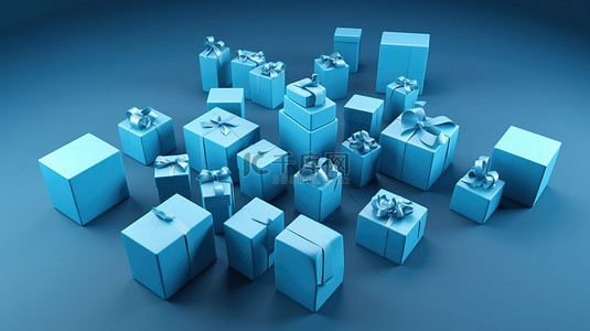 蓝色背景的礼品背景图片_蓝色背景展示 3d 渲染的礼品盒
