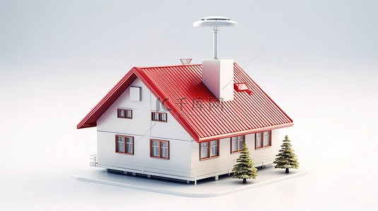 家庭宽带背景图片_家庭连接的未来现代 wifi 路由器在小屋中 3d 渲染白色背景