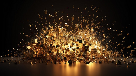 3d 渲染中金色粒子的豪华节日爆炸