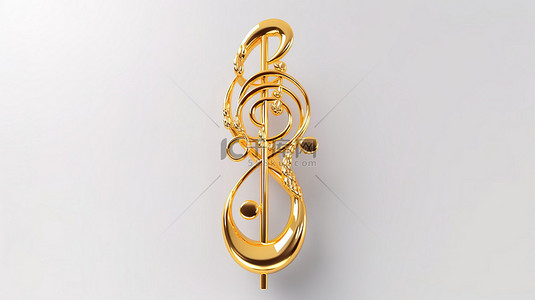 金色音乐符背景图片_3d 金属金色高音谱号和白色背景上的音符逼真的音乐装饰元素