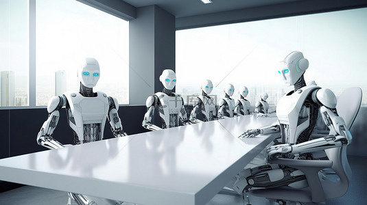 技术创新企业背景图片_在现代办公室或会议室努力工作的创新机器人