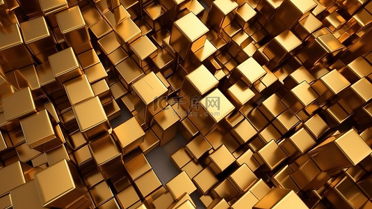 黄金抽背景图片_拐角处几何 3D 墙壁场景中的黄金数字