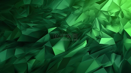 抽象低聚艺术背景3D绿色数字空间插画
