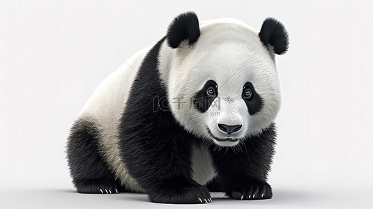 野生动物背景图片_白色背景上可爱的 3D 熊猫插图，带有剪切路径