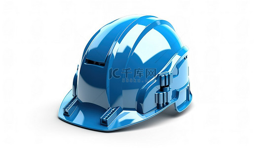 施工工地背景背景图片_3d 渲染的蓝色安全头盔单独站立在白色背景上