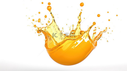 3d 渲染孤立的橙汁飞溅在白色背景上