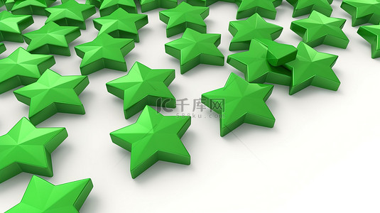 最爱背景图片_白色背景装饰着 3D 渲染的绿色星形图标，是许多人的最爱