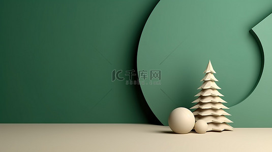 彩色纸张背景上圣诞树的最小 3D 渲染，具有充足的复制空间