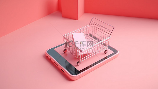 网上购物变得简单智能手机与 3d 清单和购物袋