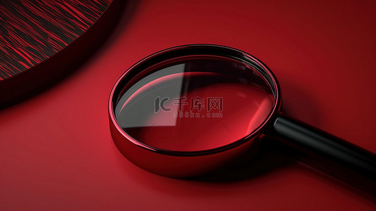 3d 放大镜在醒目的红色背景上渲染