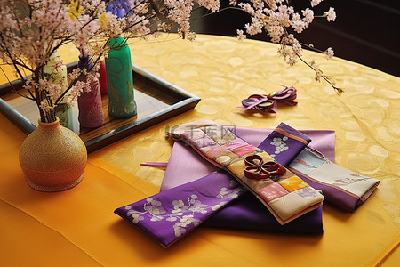 传统日历背景图片_桌子上有一本中国日历，旁边是手帕和腰带