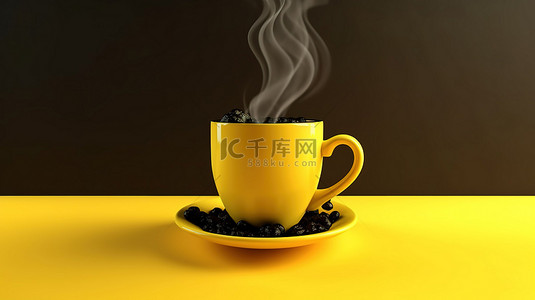 咖啡杯的 3D 渲染作为黄色背景上的图标