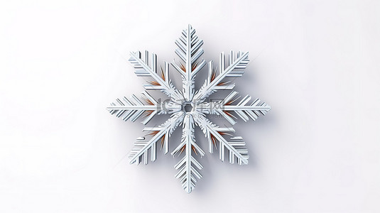 白色背景上简约风格的冬季符号雪花表情符号的 3D 渲染