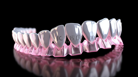 从牙齿侧面展示隐形正畸的 3D 插图
