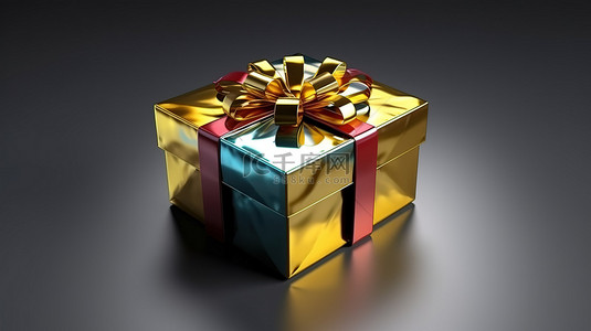 金色丝带系在一个充满活力和逼真的 3D 渲染礼品盒上