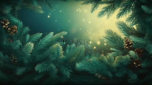 精美边框背景图片_圣诞节绿色树叶精美
