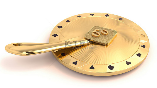 白色背景上孤立的铲形金色扑克筹码的 3d 插图