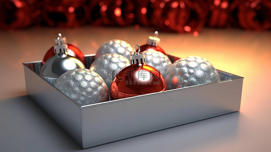 圣诞球装饰礼品盒的 3d 渲染