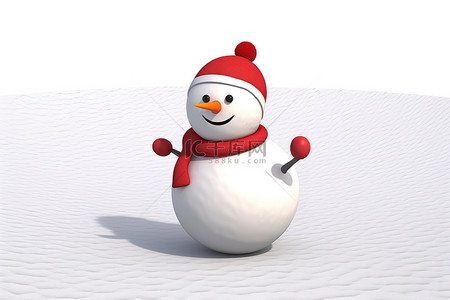 圣诞可爱背景图片_3d 雪人拿着一个大白球，手臂是红色的