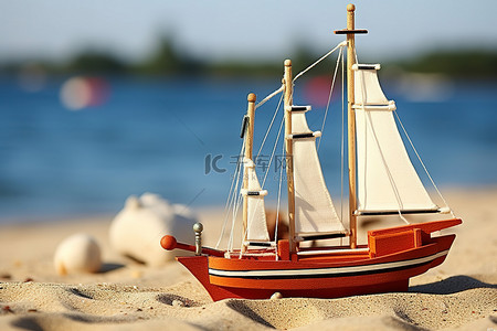 玩具交通工具背景图片_岸边的帆船与锚