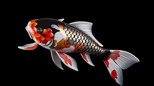 日本锦鲤背景图片_充满活力的 3D 锦鲤鱼渲染展示了令人惊叹的黑白和红色调色板与侧视图