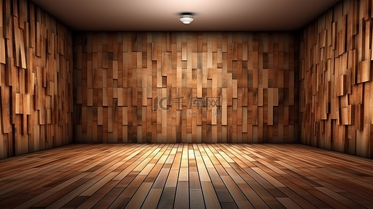 辐射光背景 3D 渲染中的有机木地板和墙壁纹理