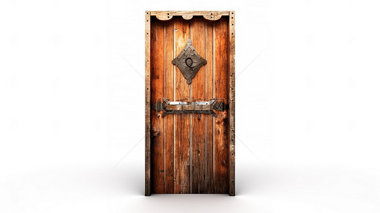 打开大门背景图片_带有打开木门的独立白色背景的 3D 插图
