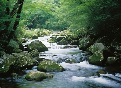 古诗瀑布背景图片_一条绿色的山溪流过森林