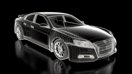 纯黑色图背景图片_黑色和线框无名汽车的时尚简约 3D 渲染