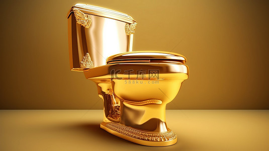 马桶插画背景图片_3d金色浴室厕所插画