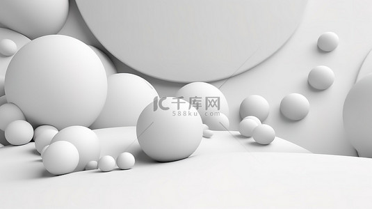 抽象白色背景上的 3D 圆形元素与现代球体的高级照片
