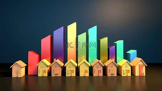 房屋图表背景图片_3d 房屋条形图中代表的房地产增长