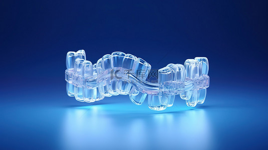 具有凉爽蓝色背景的 Invisalign 正畸的 3D 渲染