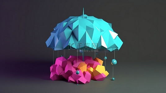 3d 卡通风格的低聚雨云图标