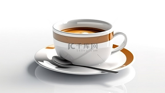 咖啡厅茶背景图片_白色背景 3D 渲染上的陶瓷餐具和咖啡杯