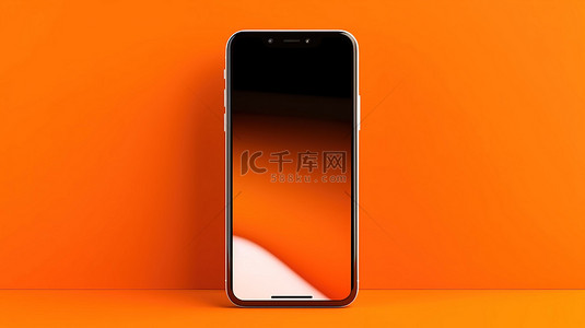 具有空液晶屏幕和橙色背景聊天框的智能手机的真实 3D 渲染