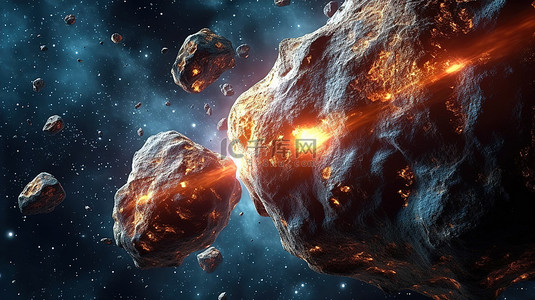 陨石碎片背景图片_广阔无垠的宇宙碎片未来派 3D 渲染空间场景