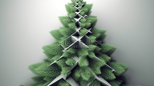 3D 渲染的圣诞树形成背景，有茂盛的冷杉树枝