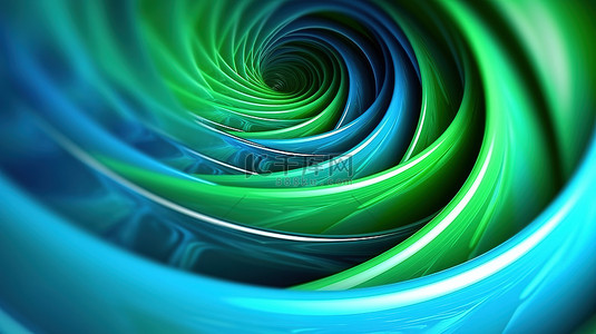 七彩字背景图片_3D 渲染的绿色和蓝色螺旋抽象插图，具有高光泽度