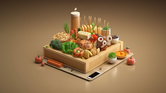 下单配送背景图片_用于订餐的在线食品配送应用程序的 3D 渲染