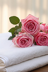 水疗毛巾上的玫瑰