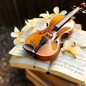 一把艾草背景图片_一把小提琴放在上面有蝴蝶的旧书上