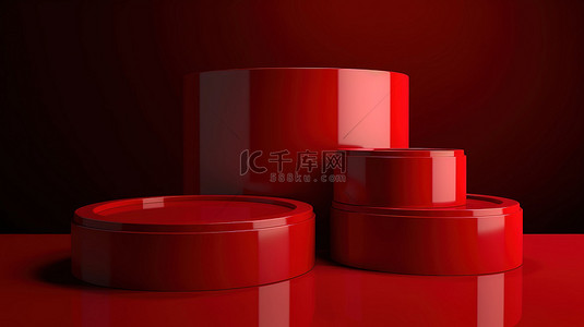 红色产品促销背景图片_14 红色产品促销展示在 3D 背景讲台上进行营销