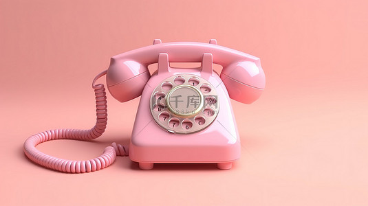 孤立的柔和背景与粉红色手机的 3D 渲染概念