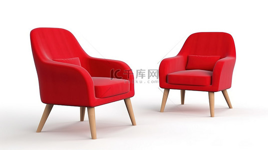 现代红色扶手椅在 3d 渲染中与白色背景隔离